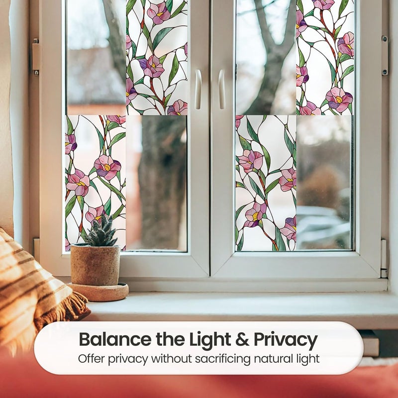 ADD.HERES 15 Sheets 5.98" X 12.01" Stained Glass Window Film, Decorative Window Film for Home, Static Cling, Removable Non-Adhesive, Floral Dream - Image 3